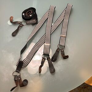 2 Pair Button Suspenders w Leather Trim